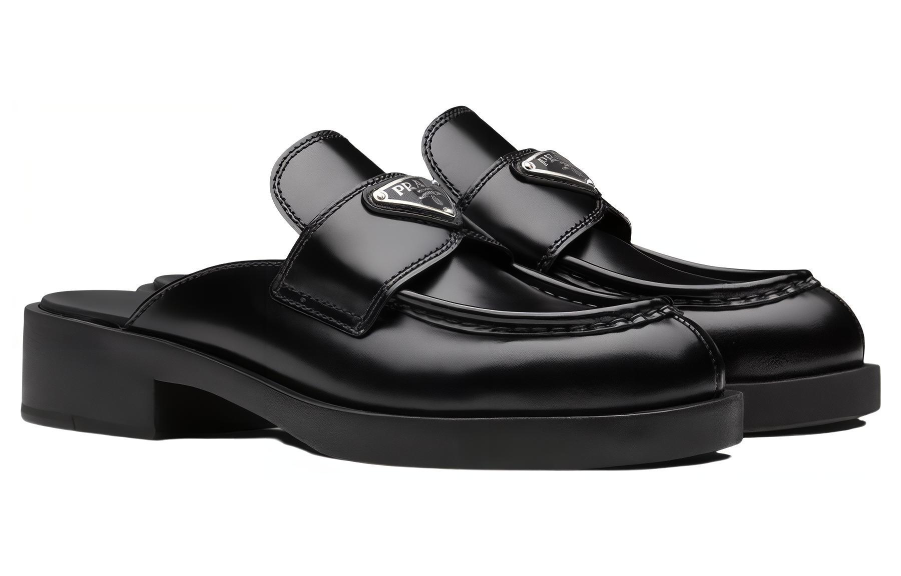 Shop (W) プラダ 40mm ミュール ブラッシュドレザー (黒) 1D652M_ULS_F0002_F_040