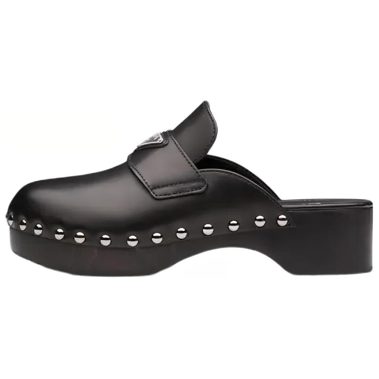 (Women) Prada 45mm Studded Clogs Black Leather 1Z794M_248_F0002_F_045
