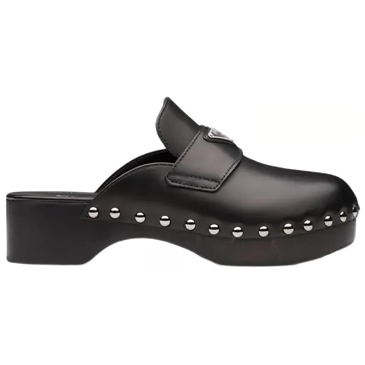 Order (W) Prada 45mm Studded Clogs Zwart Leer Klompen 1Z794M_248_F0002_F_045