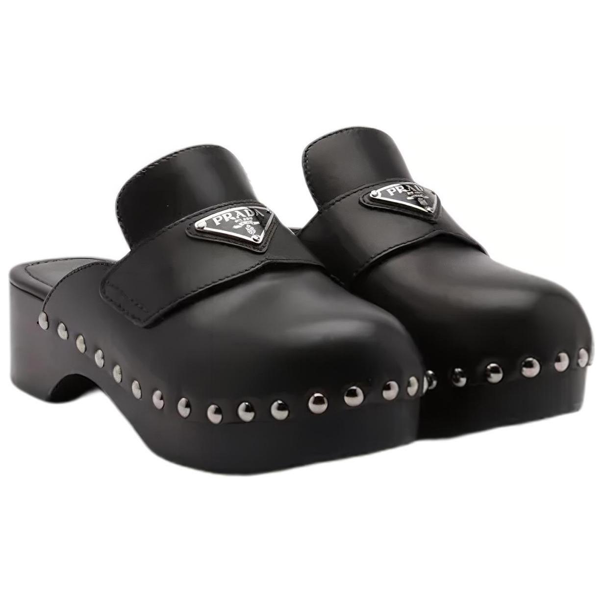 Lookbook (W) Prada 45mm Studded Clogs Zwart Leer Klompen 1Z794M_248_F0002_F_045