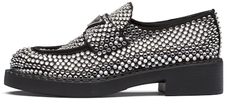 (Women) Prada 50mm Crystal Loafer Black Satin 1D752M_2AWL_F0T7O_F_B050