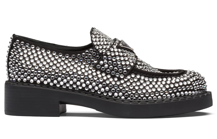 (W) Prada 50mm Crystal Loafer Black Satin 圖 2