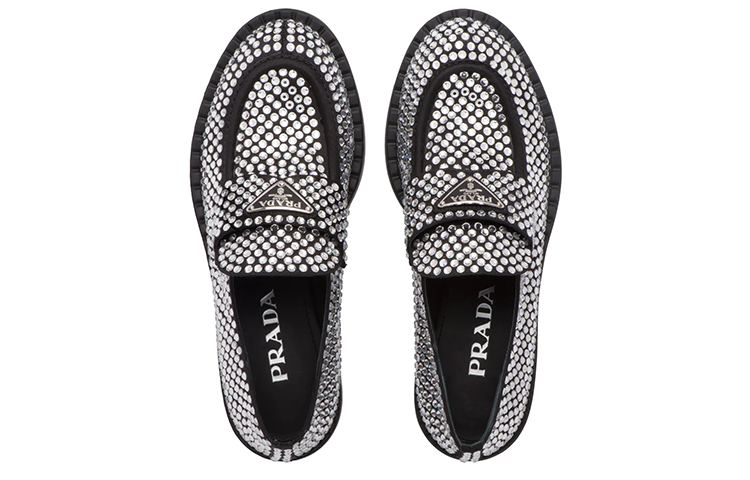 (W) Prada 50mm Crystal Loafer Black Satin 圖 4