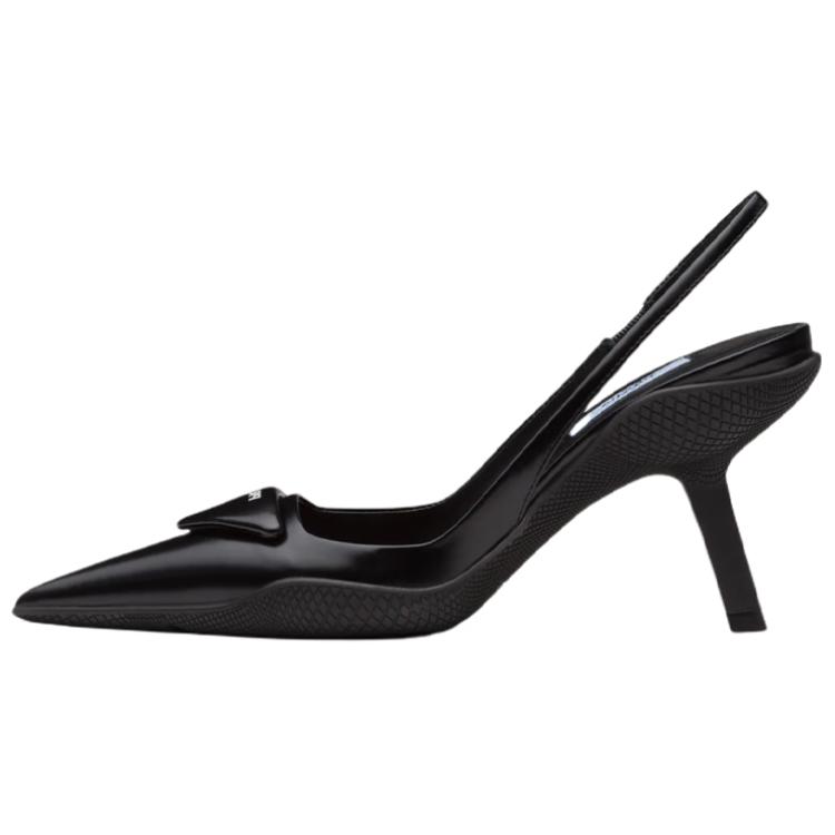 (Women) Prada 65mm Sling-Back Pumps Black Brushed Leather 1I565M_055_F0002_F_B090