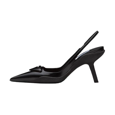 (W) Prada 65mm Sling-Back Pumps Black Brushed Leather