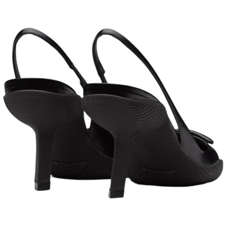 (W) Prada 65mm Sling-Back Pumps Black Brushed Leather 圖 4