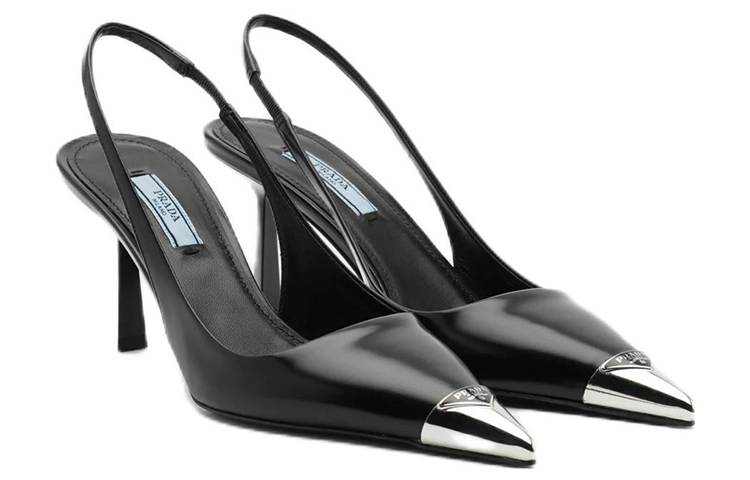 Order (W) Prada Zapato Slingback de Cuero Negro con Tacón 75mm 1I903M_055_F0002_F_075