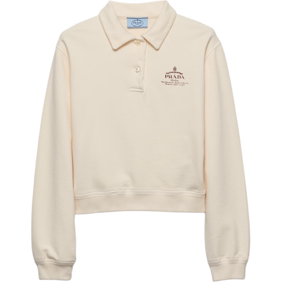 (Women) PRADA  Beige Long Sleeve Polo Shirt with Logo Print FW24. 134704-15DF-F0018-A-I24
