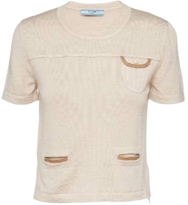 (W) PRADA 米色圓領短袖針織毛衣上衣. P24D2-FCI8-F0F24-S-OOO Order (W) PRADA 米色圓領短袖針織毛衣上衣. P24D2-FCI8-F0F24-S-OOO