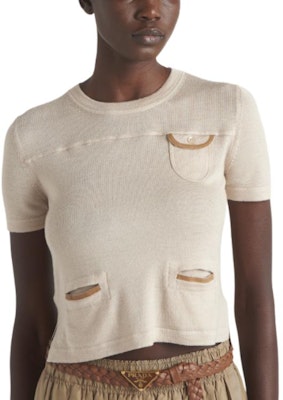 (W) PRADA 米色圓領短袖針織毛衣上衣. P24D2-FCI8-F0F24-S-OOO Lookbook (W) PRADA 米色圓領短袖針織毛衣上衣. P24D2-FCI8-F0F24-S-OOO