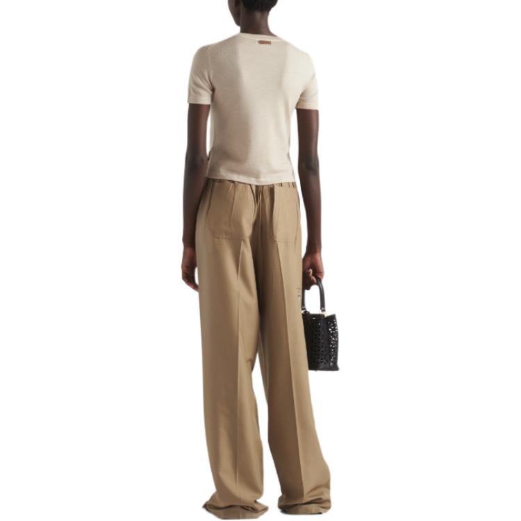 Shop (W) PRADA 米色圓領短袖針織毛衣上衣. P24D2-FCI8-F0F24-S-OOO