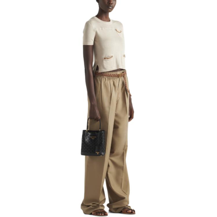 Purchase (W) PRADA 米色圓領短袖針織毛衣上衣. P24D2-FCI8-F0F24-S-OOO