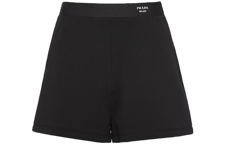 (Women) PRADA  Black Cotton Nylon Mid-Rise Straight Casual Shorts. 132392-1DTY-F0002-S-232