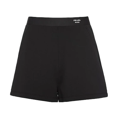 (Women) PRADA Black Cotton Nylon Mid-Rise Straight Casual Shorts. 132392-1DTY-F0002-S-232