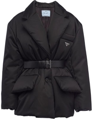 (Women) PRADA Black Down Jacket with Belted Design and Stand Collar 29D862-1WQ8-F0002-S-222 Buy (Women) PRADA Black Down Jacket with Belted Design and Stand Collar 29D862-1WQ8-F0002-S-222