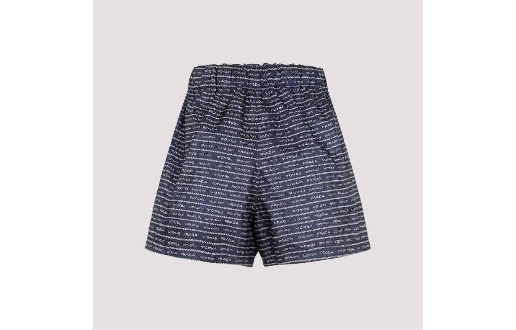 Lookbook (W) 普拉达 黑色松紧腰直筒休闲短裤 22C7571X60F022X