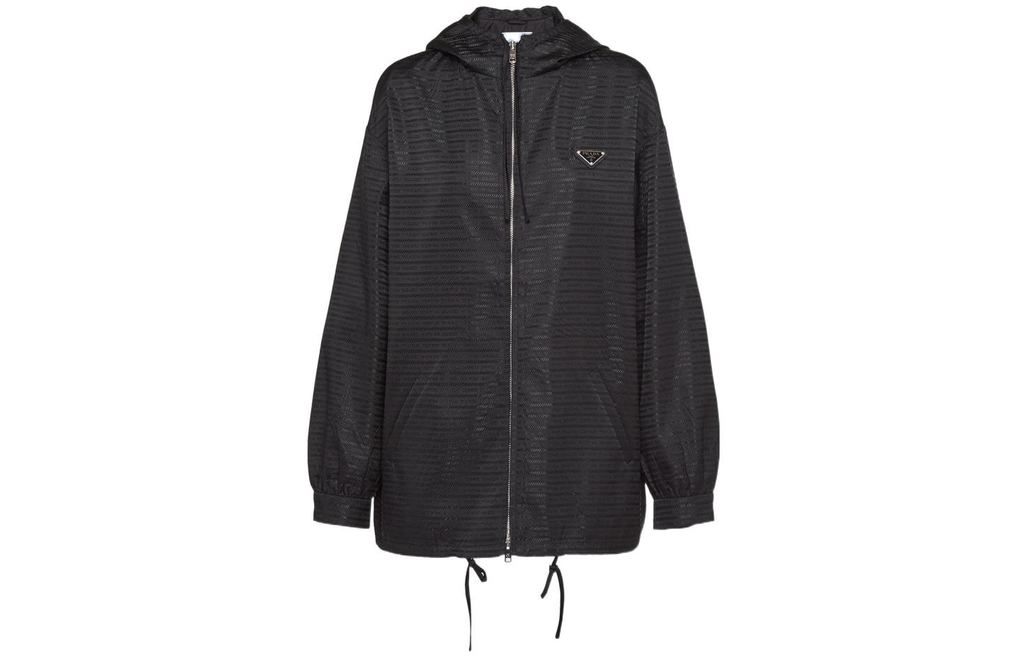 (Women) PRADA  Black Hooded Zip-Up Jacket with Logo Detail. 291774-11FC-F0002-S-222