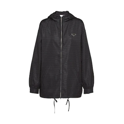 (Women) PRADA Black Hooded Zip-Up Jacket with Logo Detail. 291774-11FC-F0002-S-222
