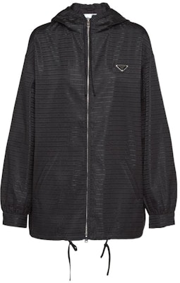 (Women) PRADA Black Hooded Zip-Up Jacket with Logo Detail. 291774-11FC-F0002-S-222 Order (Women) PRADA Black Hooded Zip-Up Jacket with Logo Detail. 291774-11FC-F0002-S-222