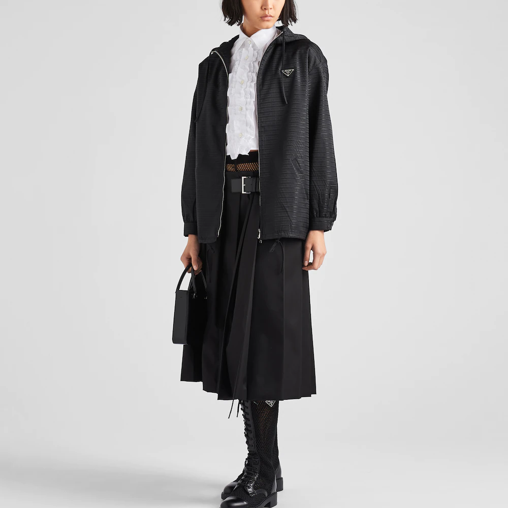 Lookbook (Women) PRADA  Black Hooded Zip-Up Jacket with Logo Detail. 291774-11FC-F0002-S-222