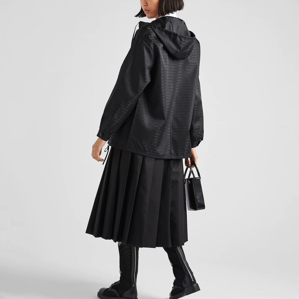 Shop (Women) PRADA  Black Hooded Zip-Up Jacket with Logo Detail. 291774-11FC-F0002-S-222