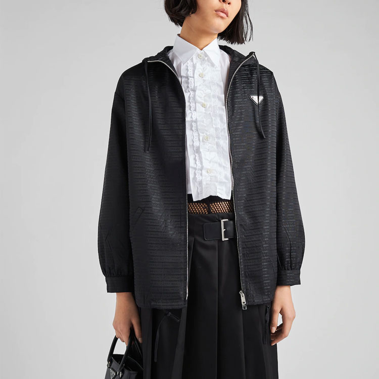 Purchase (Women) PRADA  Black Hooded Zip-Up Jacket with Logo Detail. 291774-11FC-F0002-S-222