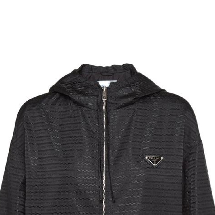Details for (Women) PRADA  Black Hooded Zip-Up Jacket with Logo Detail. 291774-11FC-F0002-S-222
