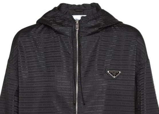 (Women) PRADA Black Hooded Zip-Up Jacket with Logo Detail. 291774-11FC-F0002-S-222 Details for (Women) PRADA Black Hooded Zip-Up Jacket with Logo Detail. 291774-11FC-F0002-S-222