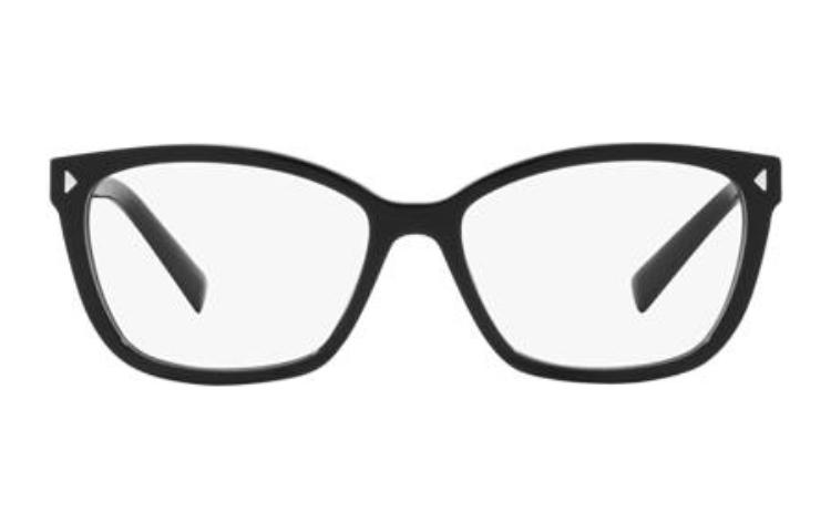 (Women) PRADA  Black Irregular Acetate Optical Glasses with Logo Temples. PR15ZV1AB1O1