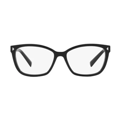(Women) PRADA Black Irregular Acetate Optical Glasses with Logo Temples. PR15ZV1AB1O1