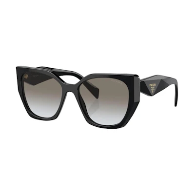 (Women) PRADA Black Irregular Acetate Sunglasses with Logo Temples. PR19ZS1AB0A7