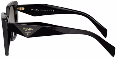 Shop (Women) PRADA Black Irregular Acetate Sunglasses with Logo Temples. PR19ZS1AB0A7