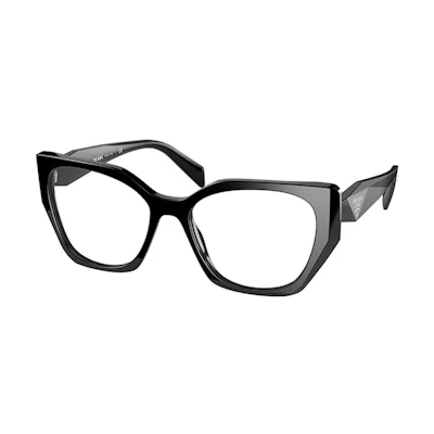 (Women) PRADA Black Irregular Optical Frame with Printed Temples. PR18WV1AB101