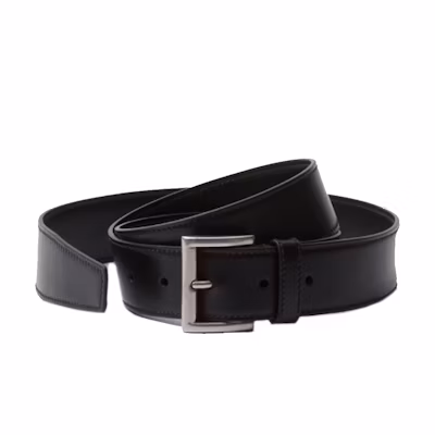 (Women) PRADA Black Leather Belt with Logo Detail, 3.5CM Width. 1CC537ASKF0002