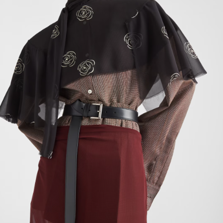 Lookbook (Women) PRADA  Black Leather Belt with Logo Detail, 3.5CM Width. 1CC537ASKF0002