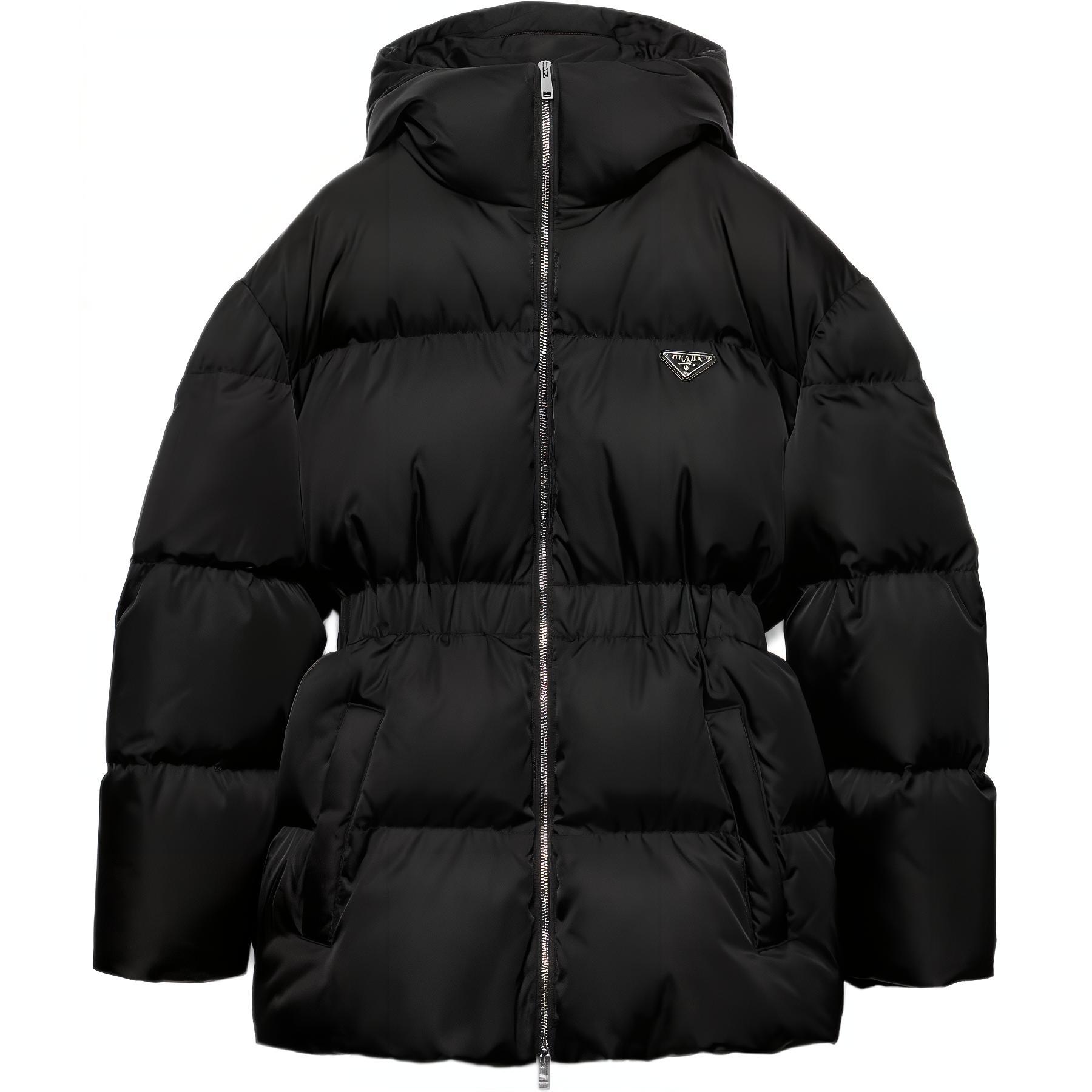 Order (Women) PRADA  Black Logo Badge Puffer Jacket with Zip and Collared Design. 292214-1WQ8-F0002-S-OOO