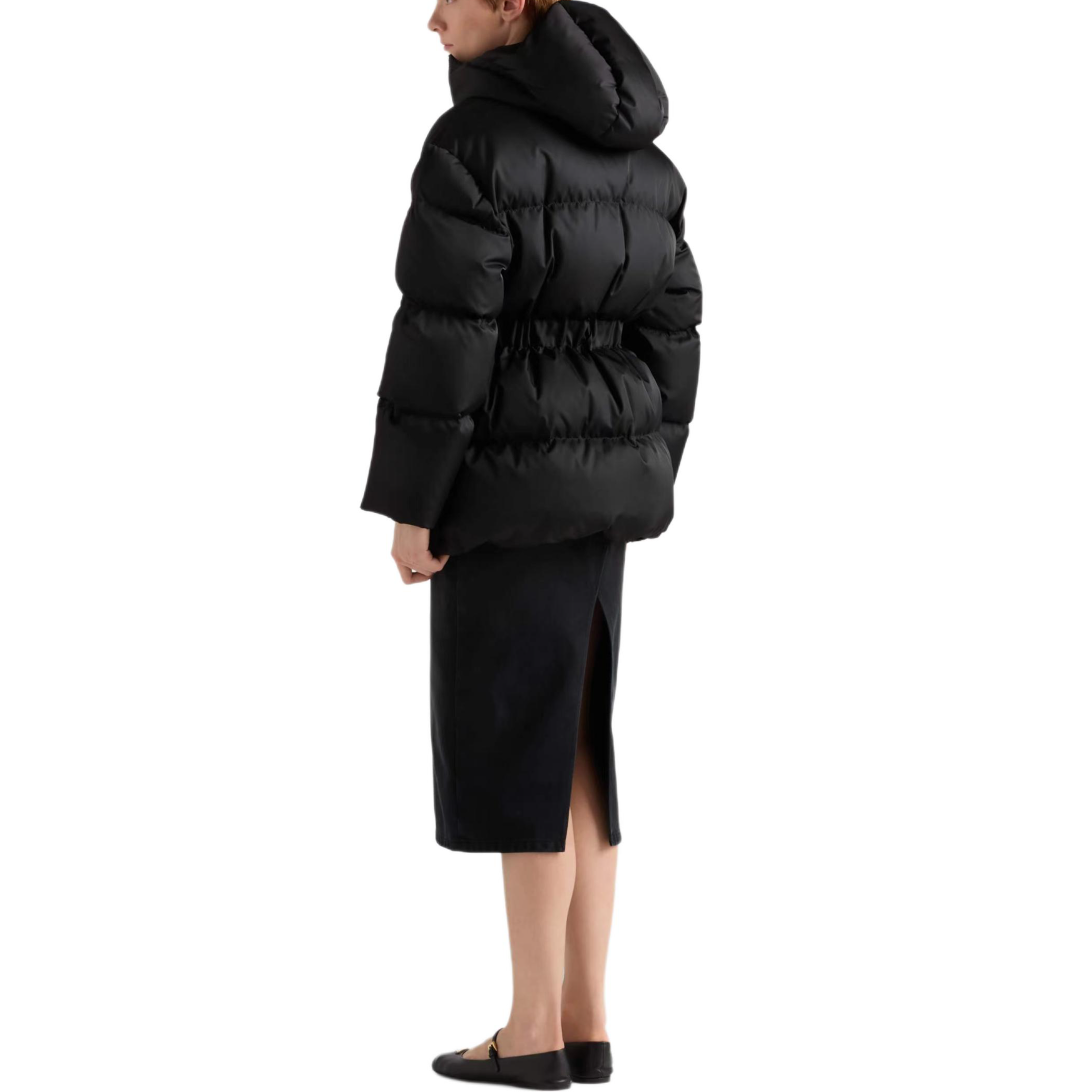 Shop (Women) PRADA  Black Logo Badge Puffer Jacket with Zip and Collared Design. 292214-1WQ8-F0002-S-OOO