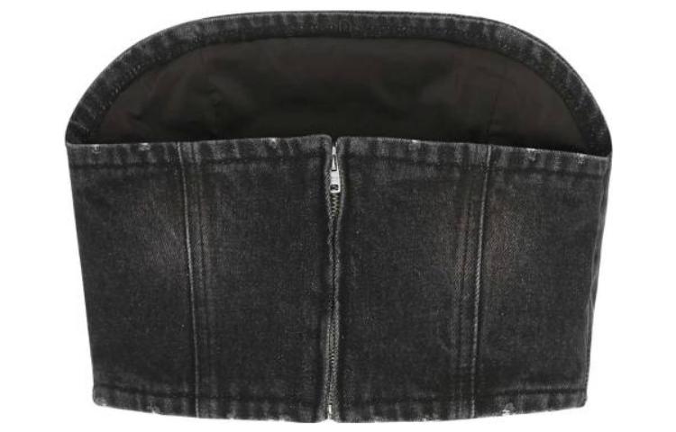 Lookbook (W) PRADA Atasan Bustier Denim Hitam dengan Resleting dan Logo. GFT016-109N-F0557-S-212
