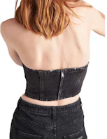 Sizing (W) PRADA Atasan Bustier Denim Hitam dengan Resleting dan Logo. GFT016-109N-F0557-S-212