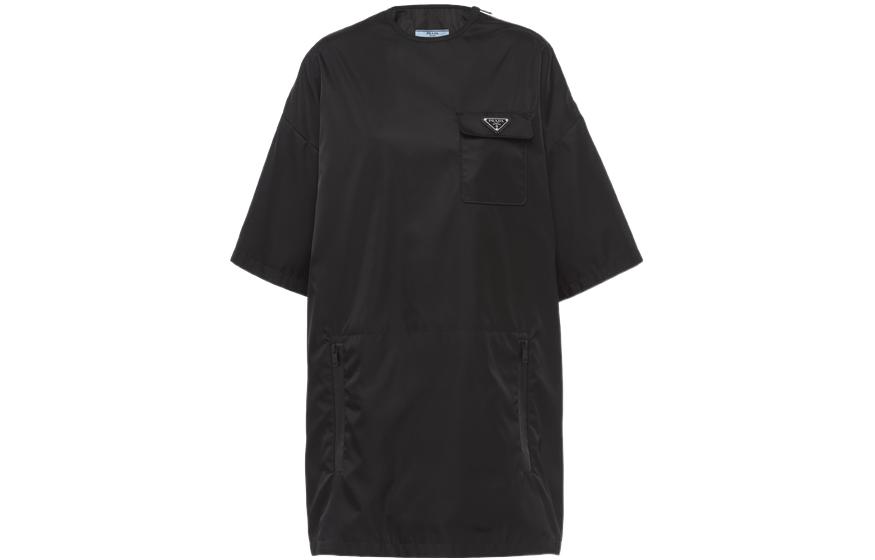 (Women) PRADA  Black Loose-Fit Crewneck Short Sleeve Dress. 230670-1WQ8-F0002-S-212