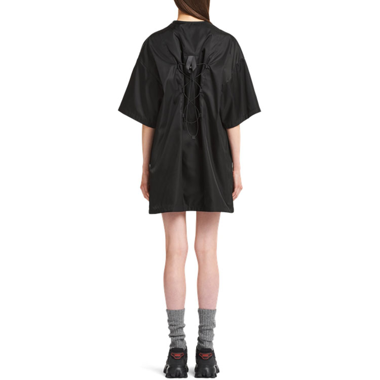 Shop (W) PRADA Gaun Hitam Longgar Leher Bulat Lengan Pendek. 230670-1WQ8-F0002-S-212