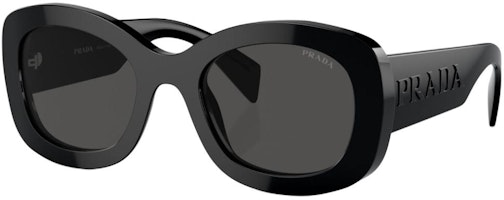 (Women) PRADA Black Oval Acetate Sunglasses with Logo Temples. PRA13S1AB5S0 (Women) PRADA Black Oval Acetate Sunglasses with Logo Temples. PRA13S1AB5S0