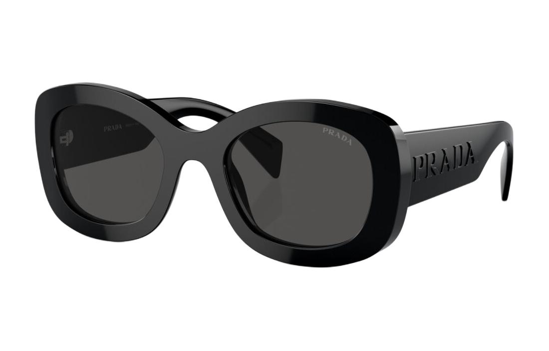 Order (W) 프라다 블랙 로고 템플 오벌 아세테이트 선글라스. PRA13S1AB5S0