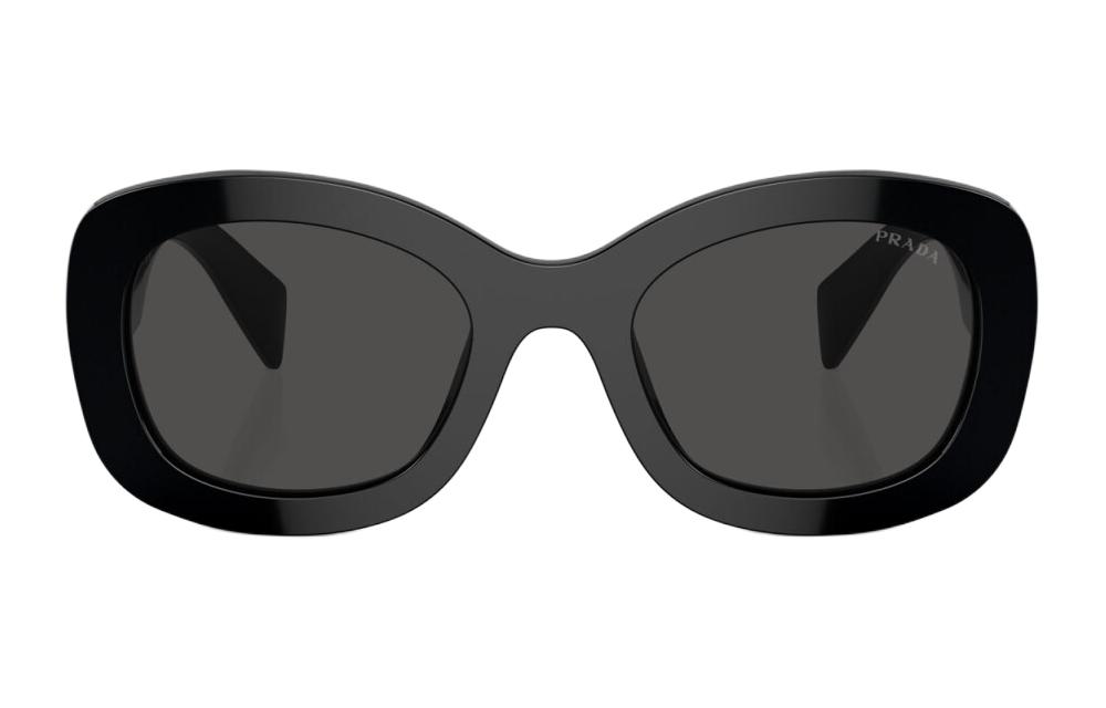 Lookbook (W) 프라다 블랙 로고 템플 오벌 아세테이트 선글라스. PRA13S1AB5S0