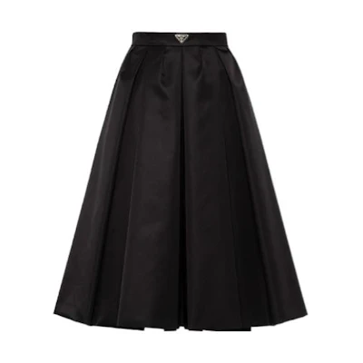 (Women) PRADA Black Pleated Midi Skirt Casual Style 21H911-1WQ8-F0002-S-212