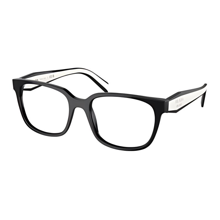 (Women) PRADA  Black Rectangular Optical Glasses with Lettered Temples Design. 0PR17ZVF1AB1O155