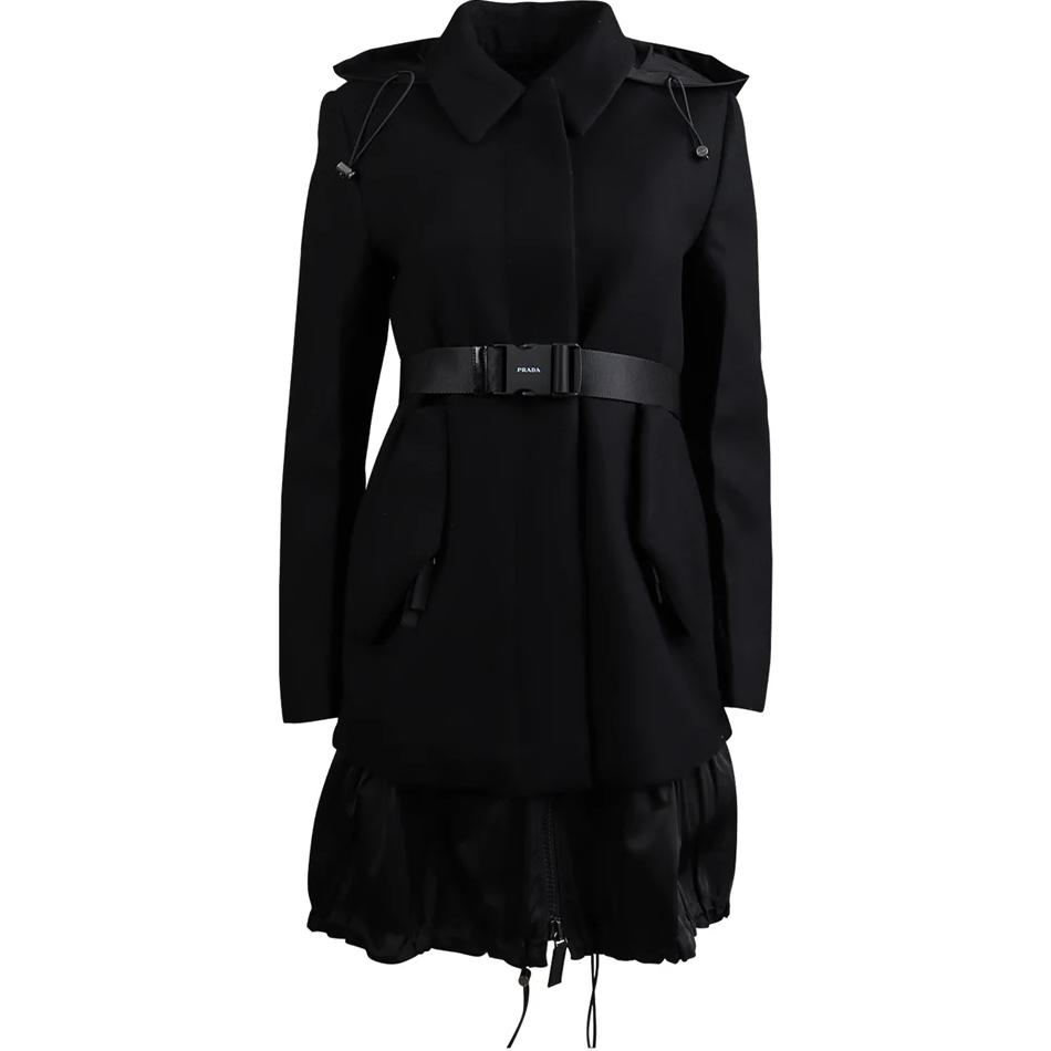 (Women) PRADA  Black Single-Breasted Long Coat with Collar P660OH-S211-1Y1B
