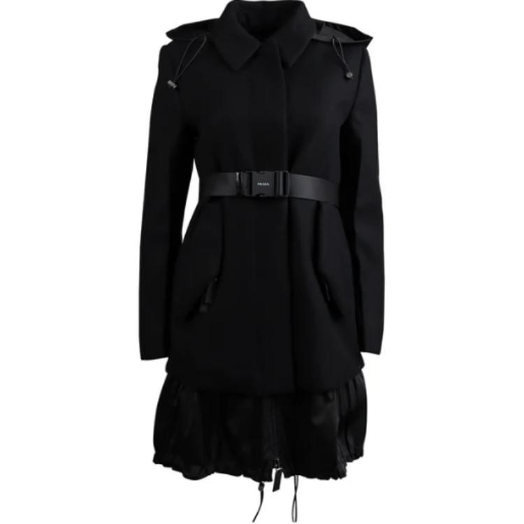 Order (Women) PRADA  Black Single-Breasted Long Coat with Collar P660OH-S211-1Y1B