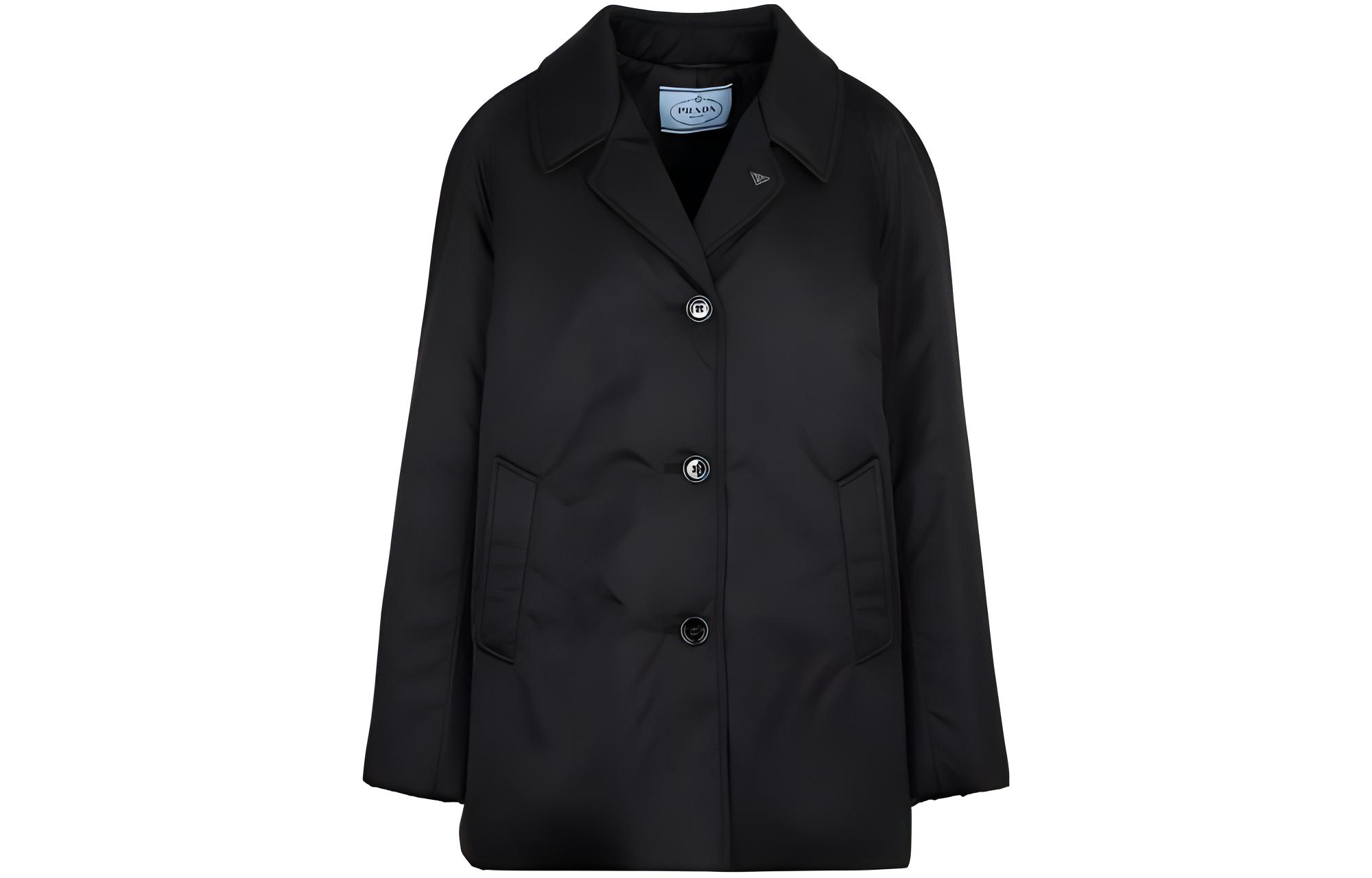 (Women) PRADA  Black Single-Breasted Long Sleeve Coat with Collared Design 29L062-1WQ8-F002-S-222