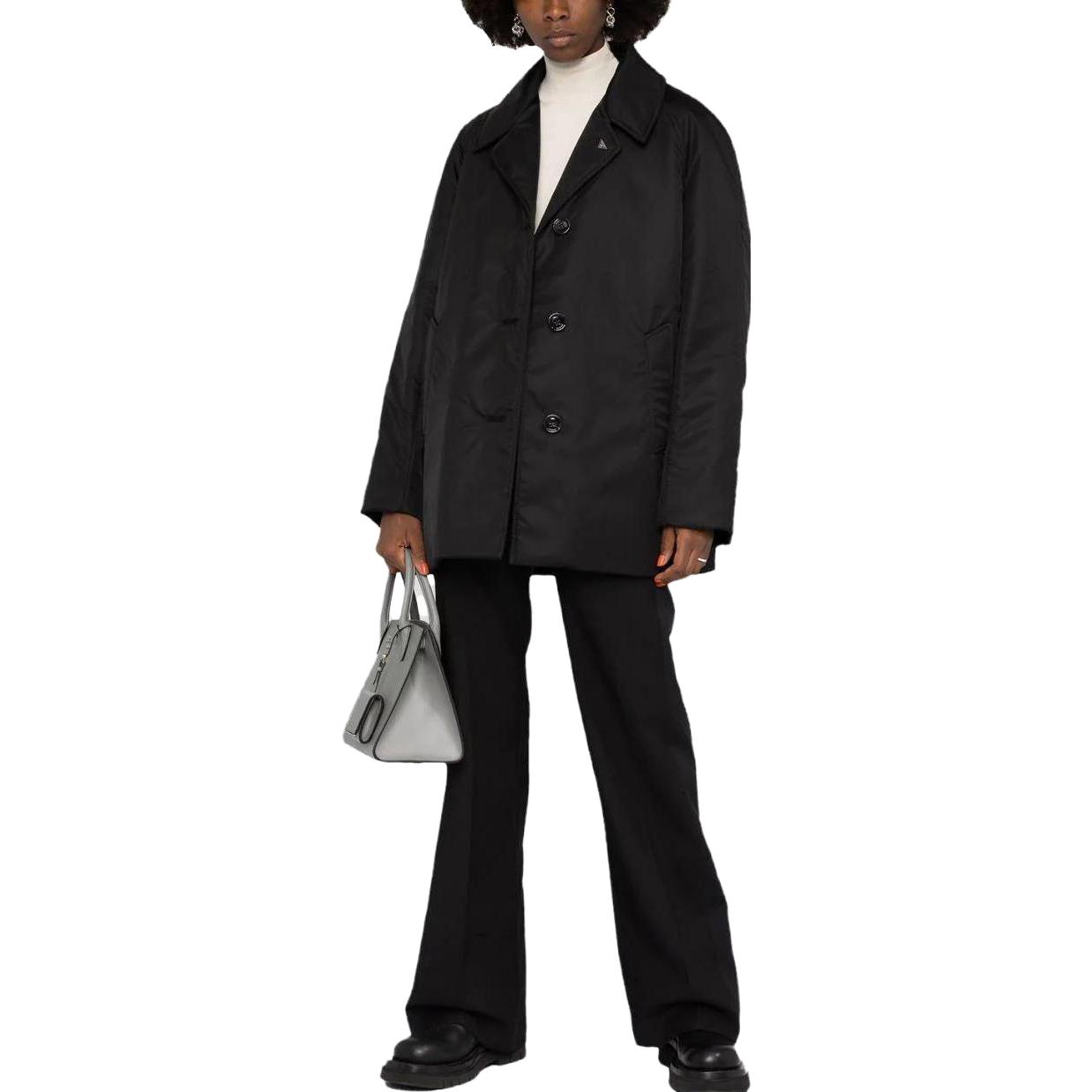 Shop (Women) PRADA  Black Single-Breasted Long Sleeve Coat with Collared Design 29L062-1WQ8-F002-S-222